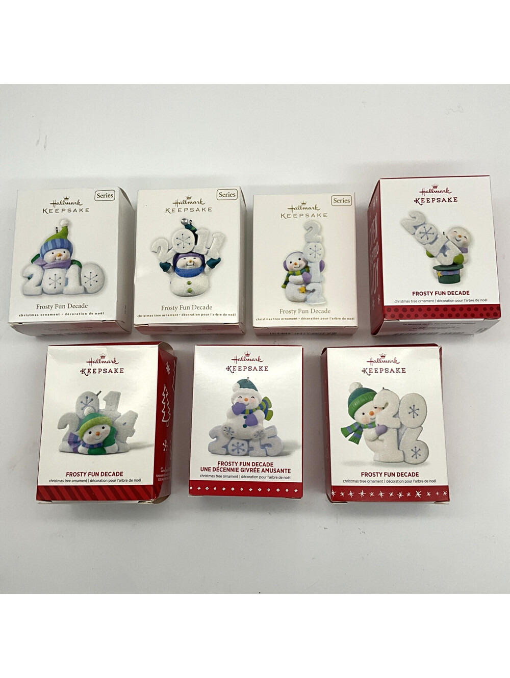 Lot of 7 Hallmark Keepsake Frosty Fun Decade 2010-2016 Snowman Ornament Set